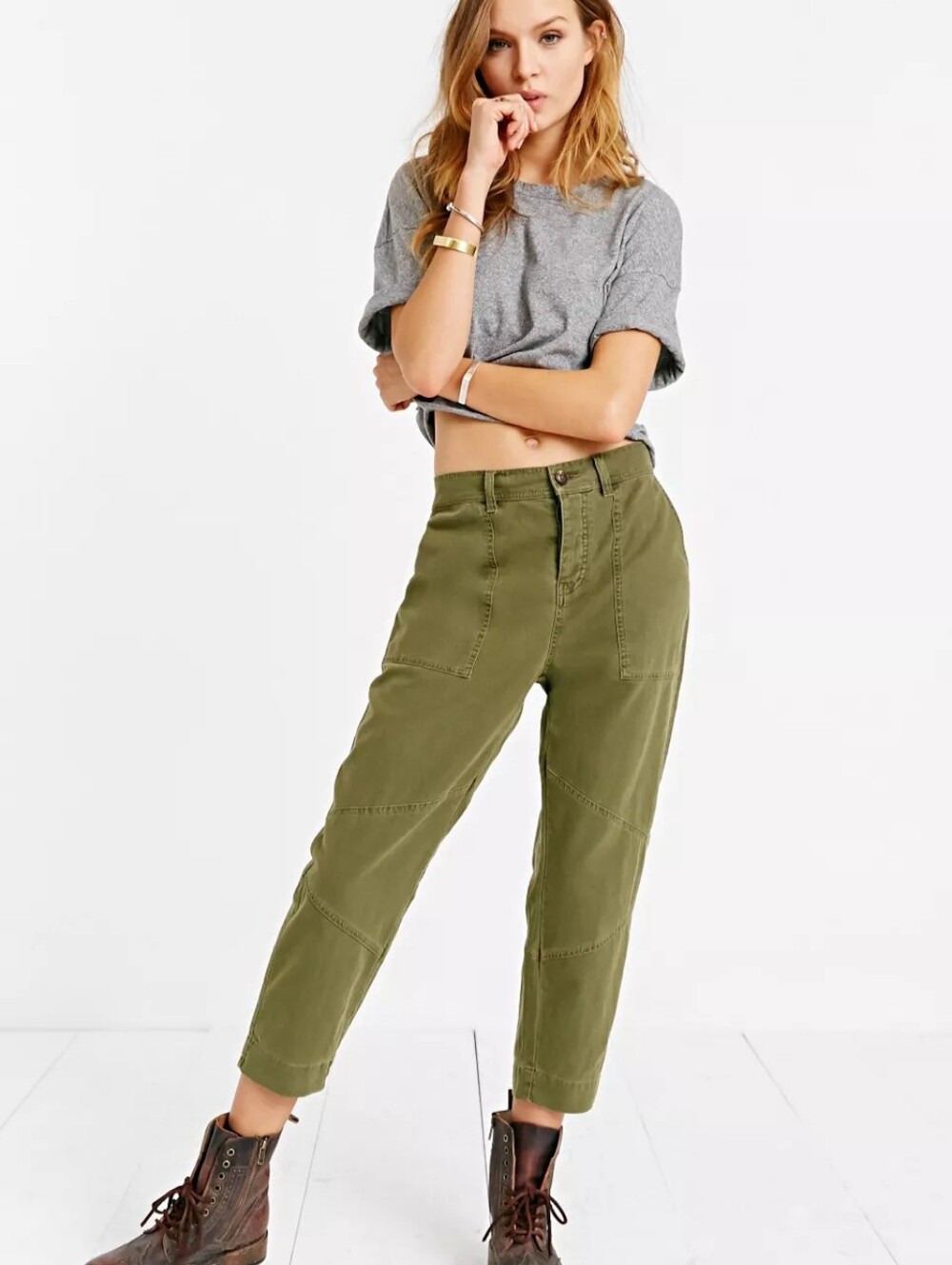 BDG Khaki Olive Green Cropped Utility Pants - Size 4